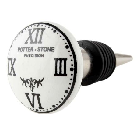 Potter Stone White Flat Ceramic Wine Bottle Stopper